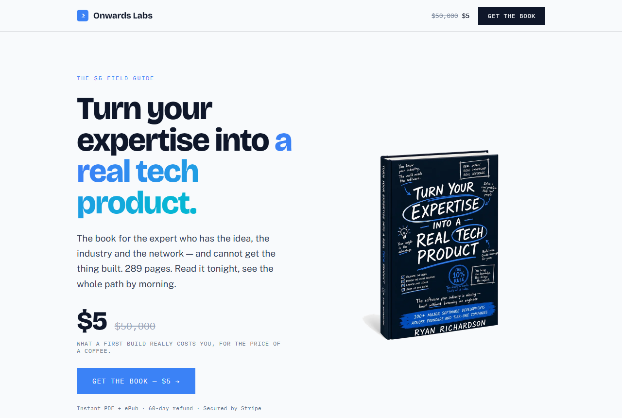 The Onwards Labs book sales page