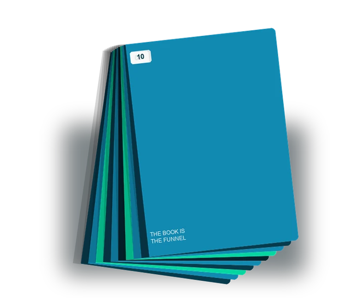 The ten parts of The Book Is the Funnel, stacked as individual booklets